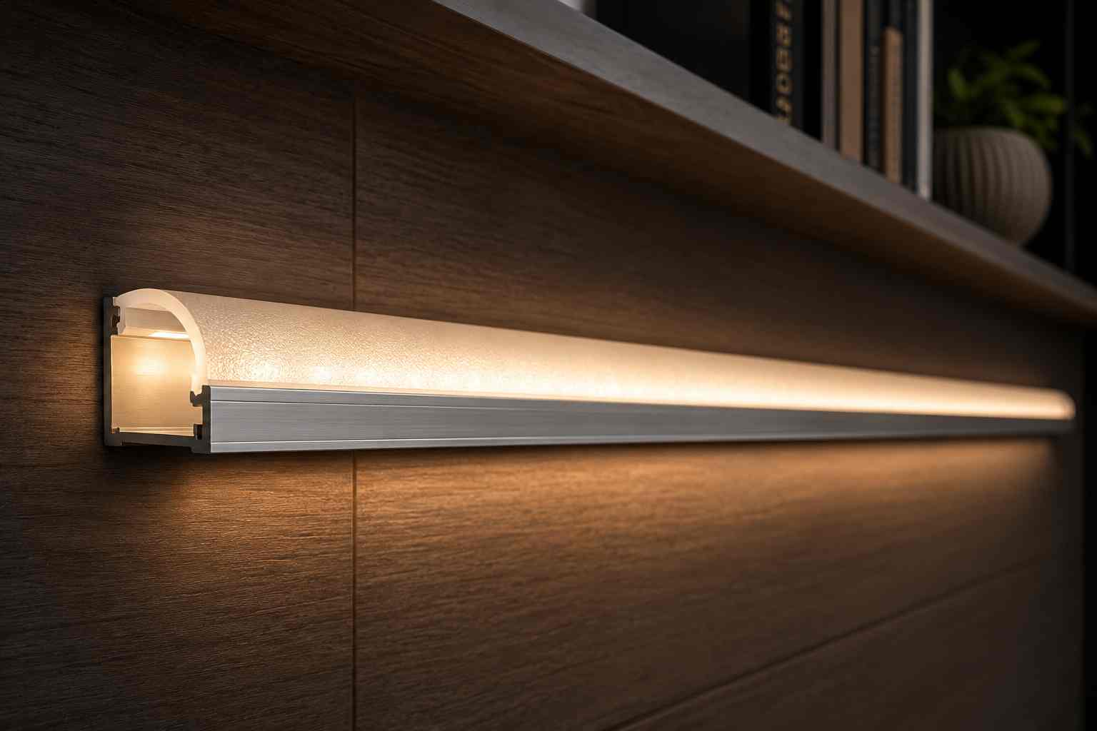 Difuzor AL profilu hranatý 2m - příklad instalace v profilu HW nebo U-1 s LED páskem